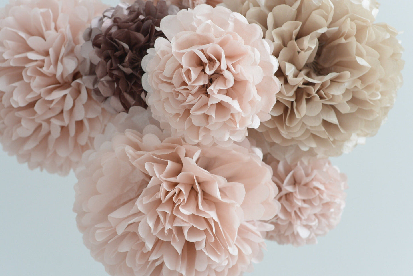 Rose gold and blush paper pom pom set | paper flowers | Wedding decor set | Bridal shower decor round