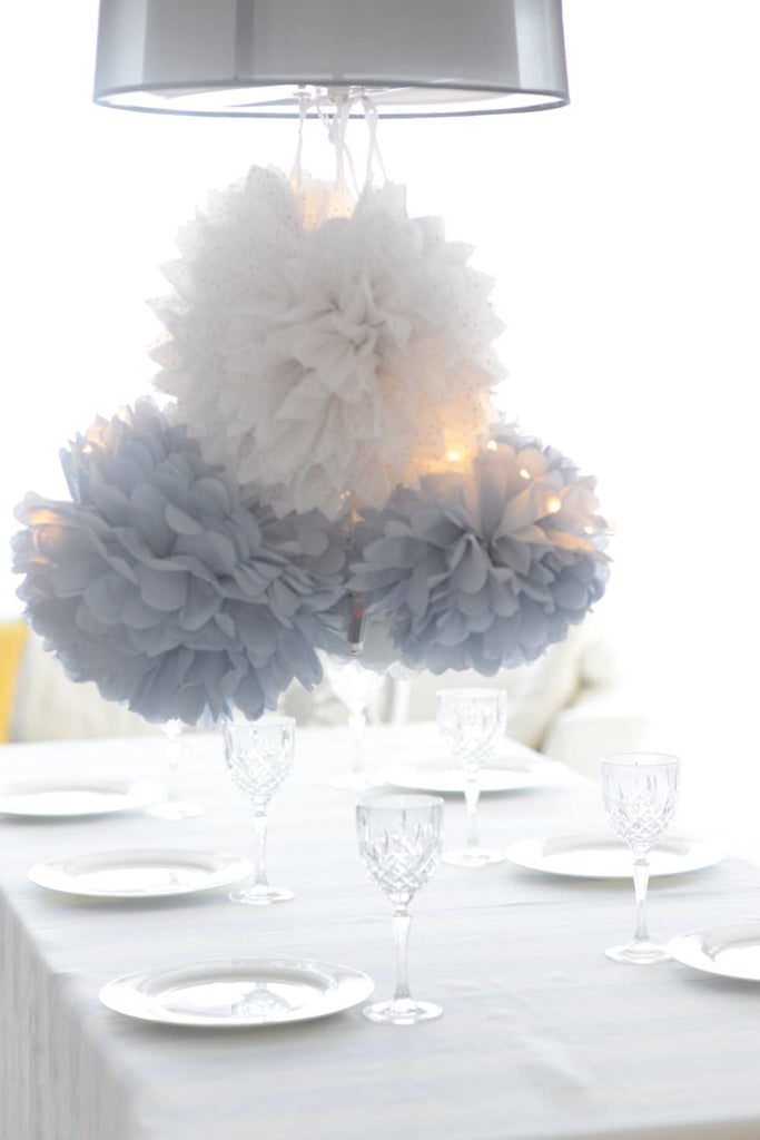 physical White, dusty blue and grey paper pom pom set of 16 mixed sizes Boys birthday baptism Pom pom for baby shower boho wedding decorations round Decopompoms