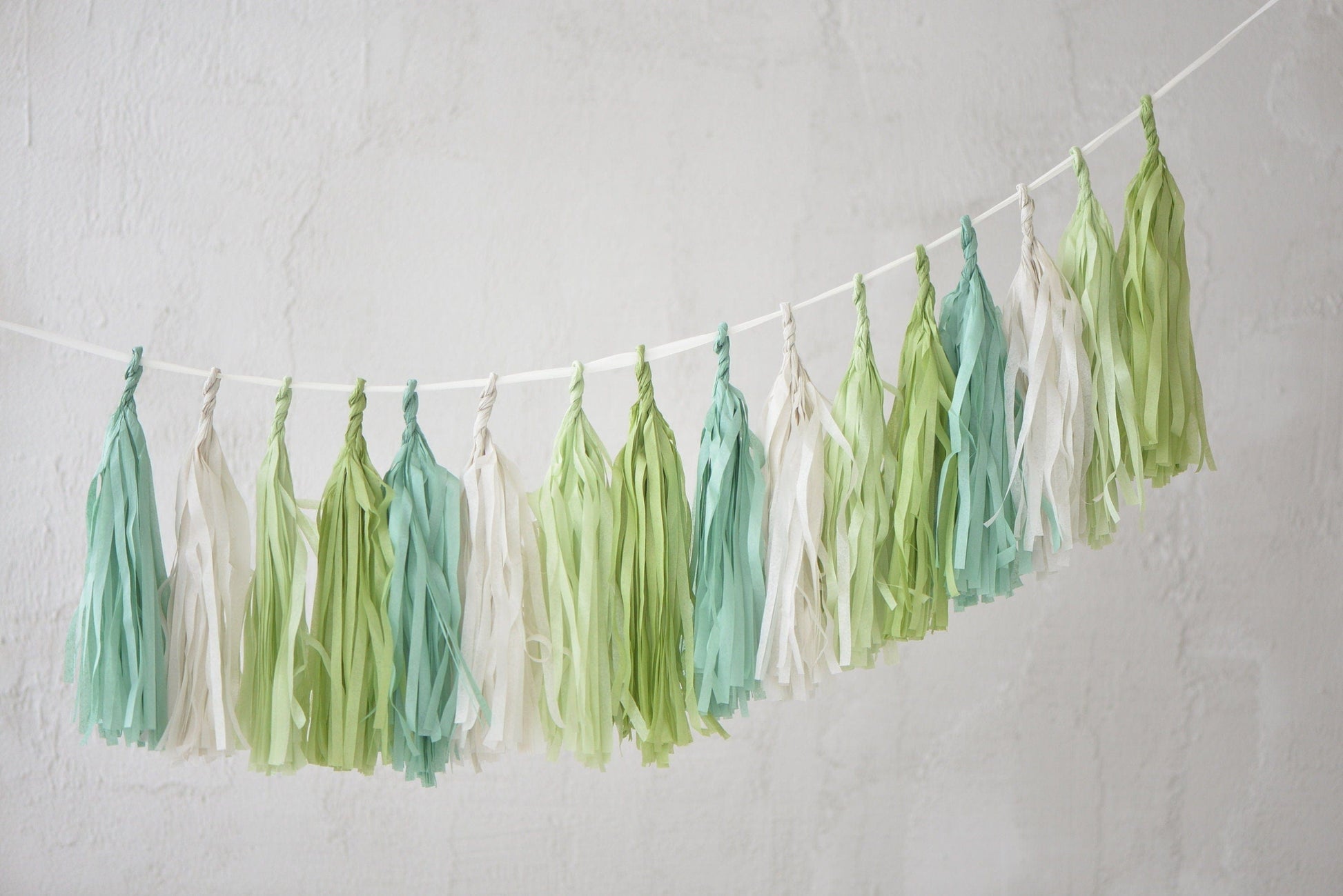 Sage Green and cream paper tassel garland dusty green fringe banner for 1st Birthday, baby shower, wedding, bridal shower, birthday deco