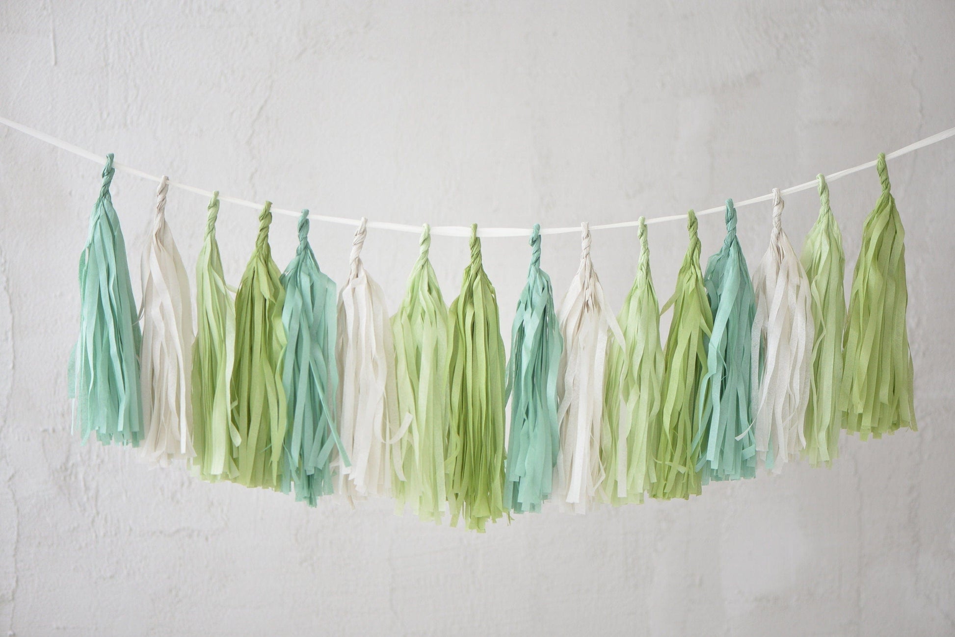 Sage Green and cream paper tassel garland dusty green fringe banner for 1st Birthday, baby shower, wedding, bridal shower, birthday deco