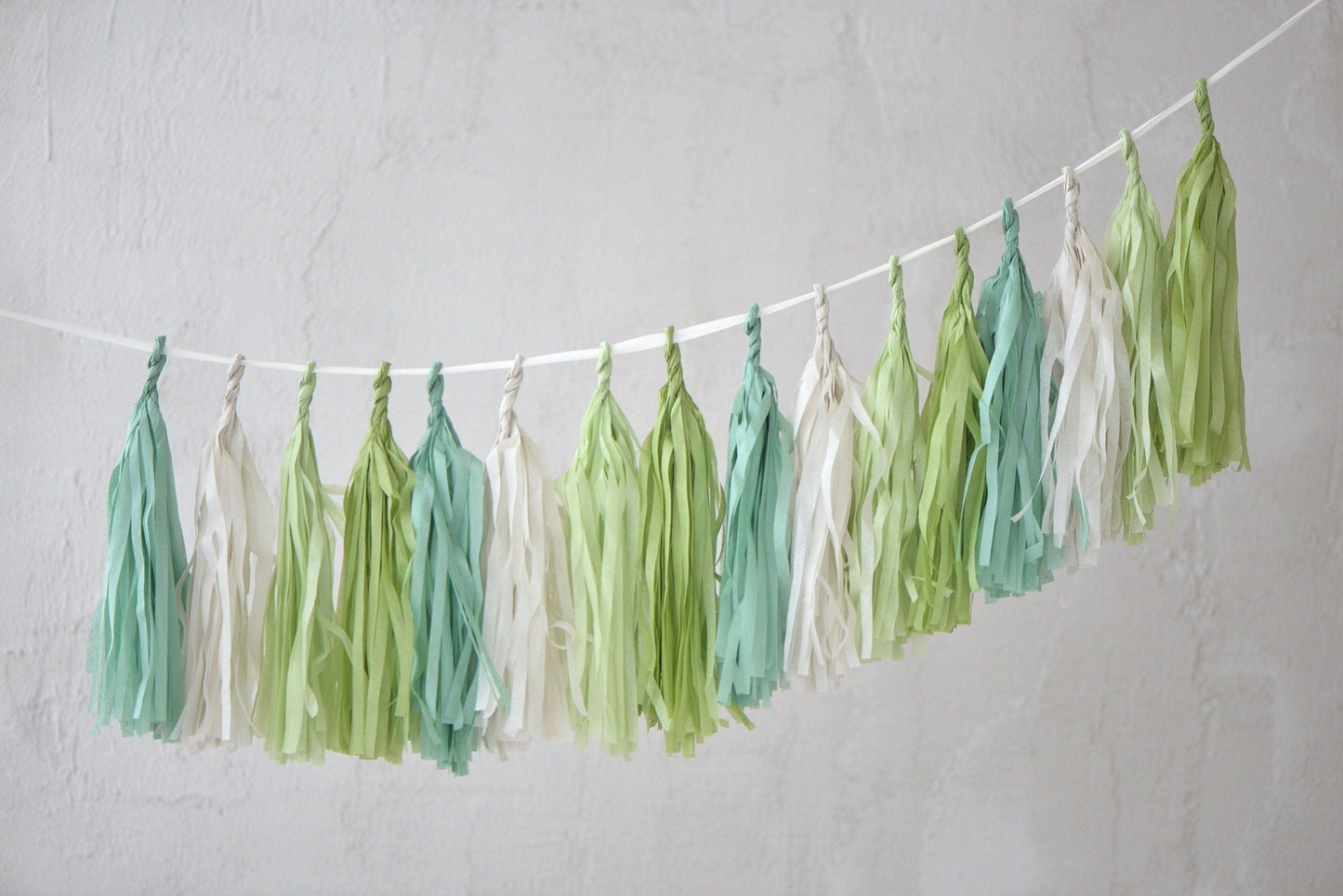 Sage Green and cream paper tassel garland dusty green fringe banner for 1st Birthday, baby shower, wedding, bridal shower, birthday deco