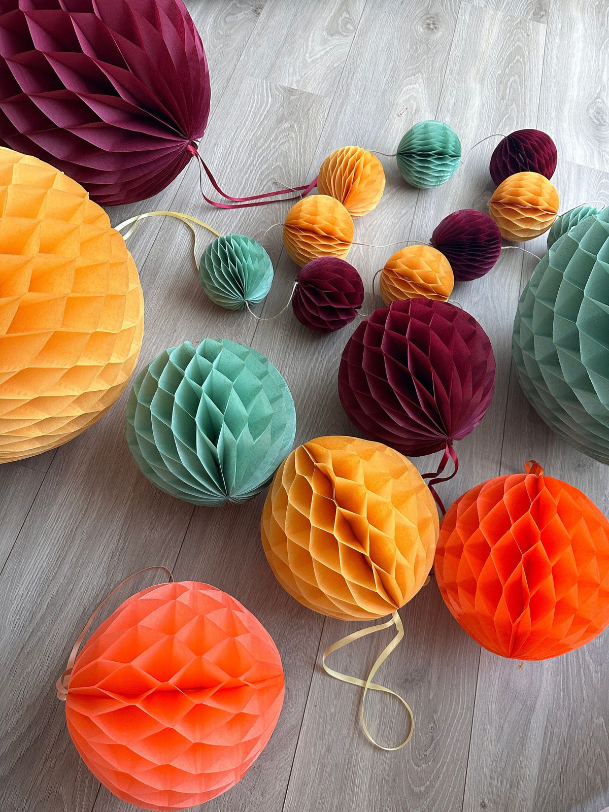 Sage Green, Burgundy, mustard, and coral paper Honeycomb party decoration Ball Set Fall baby shower, wedding, birthday, bridal shower decor