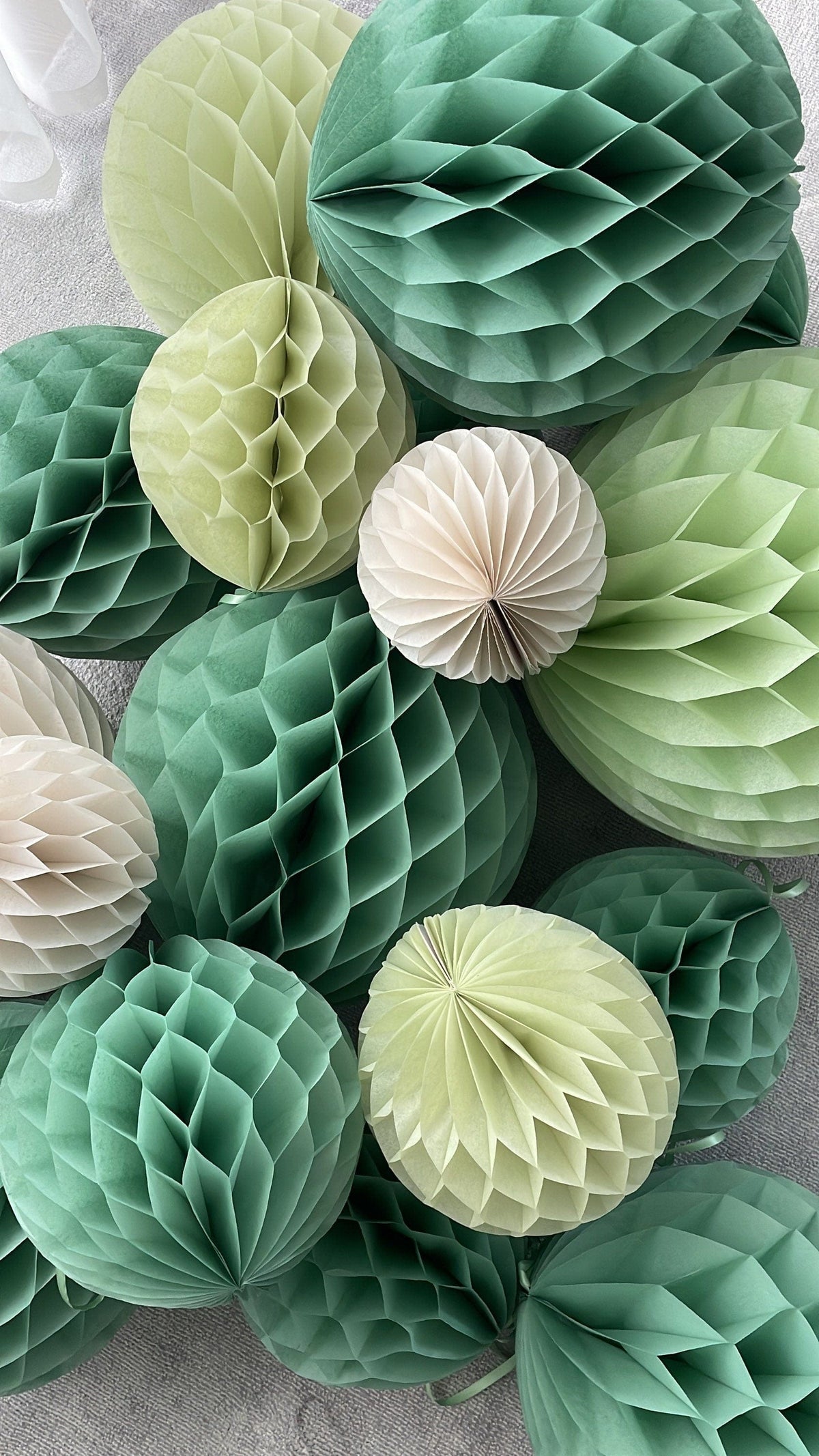 Sage green, celery, light green and almond milk honeycomb balls set | paper decorations | wedding decor | Honeycomb arch
