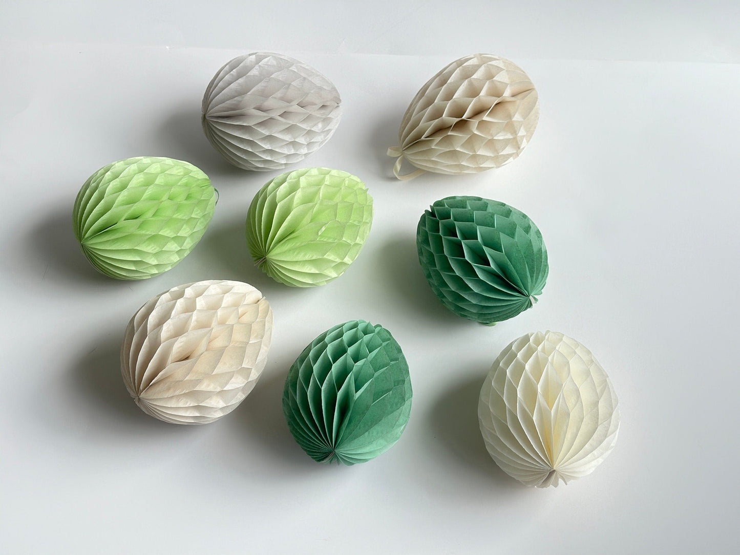 Sage green, dusty green and cream Paper honeycomb Easter eggs set - 6psc - mixed size Easter table spring decorations, house warming gift