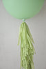physical Sage green Giant balloon with  light green paper fringe tail  baby shower, wedding, birthday party balloon decorations paper tassel tail Decopompoms
