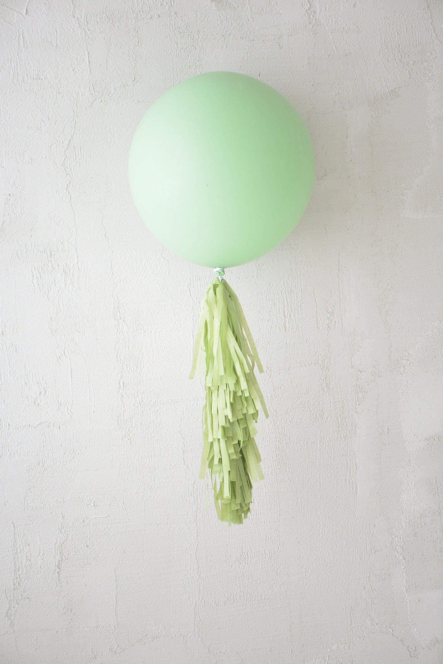 Sage green Giant balloon with light green paper fringe tail baby shower, wedding, birthday party balloon decorations paper tassel tail