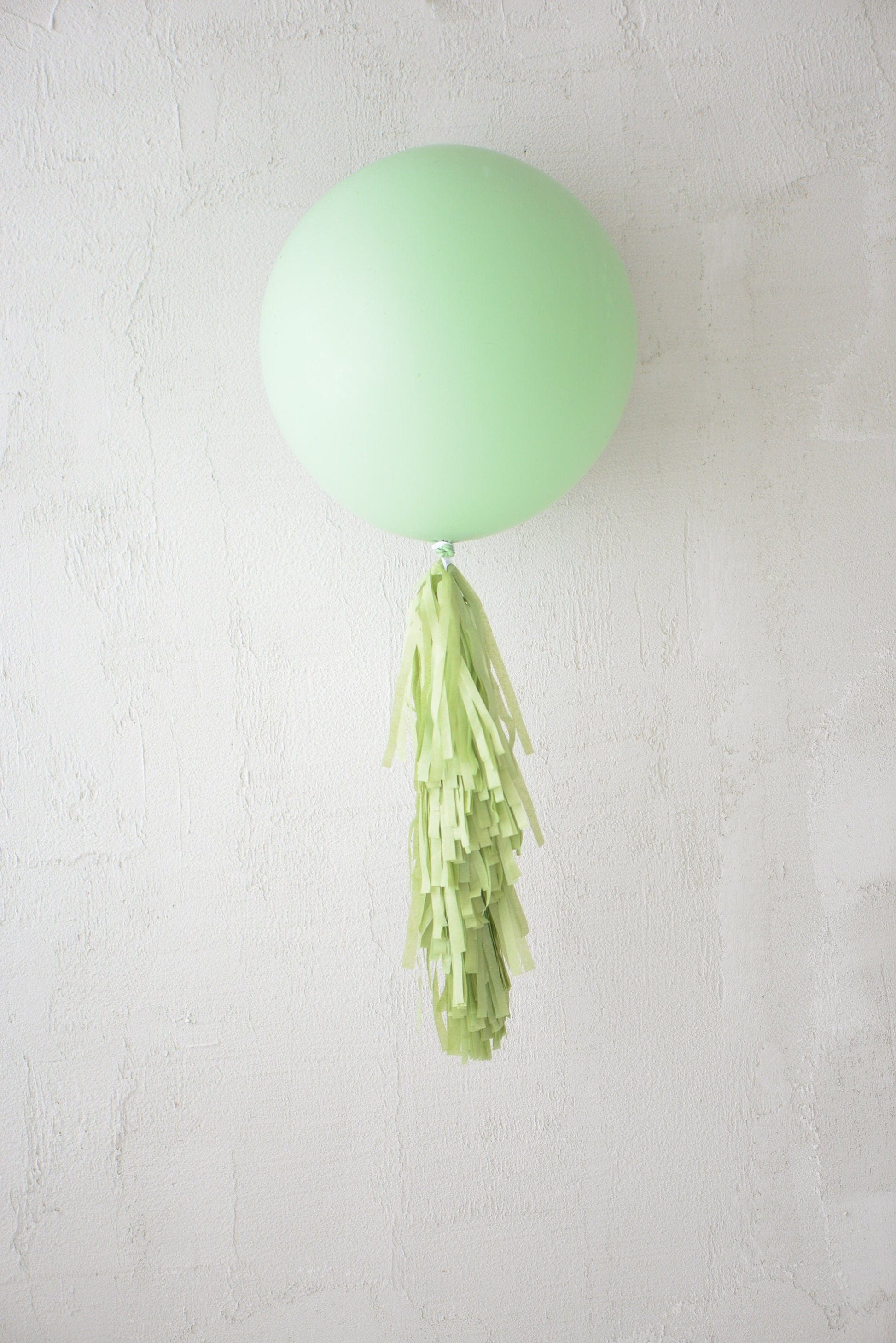 Sage green Giant balloon with light green paper fringe tail baby shower, wedding, birthday party balloon decorations paper tassel tail