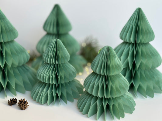Sage green paper honeycomb Christmas tree | Dusty green Honeycomb Christmas tree | Festive home decor | Xmas table centrepiece