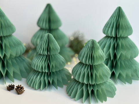 physical Sage green paper  honeycomb Christmas tree | Dusty green Honeycomb Christmas tree | Festive home decor | Xmas table centrepiece Decopompoms