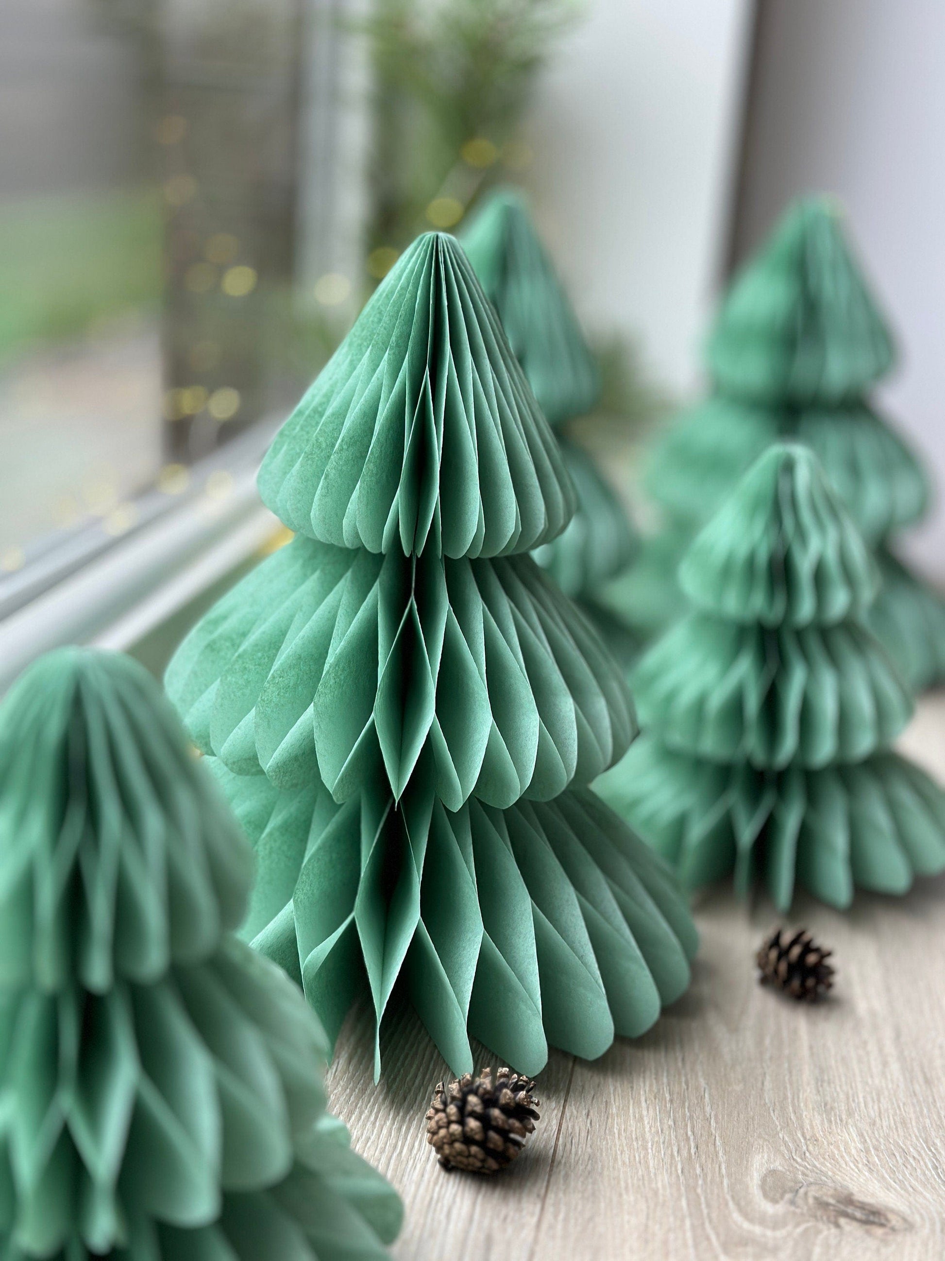 Sage green paper honeycomb Christmas tree | Dusty green Honeycomb Christmas tree | Festive home decor | Xmas table centrepiece