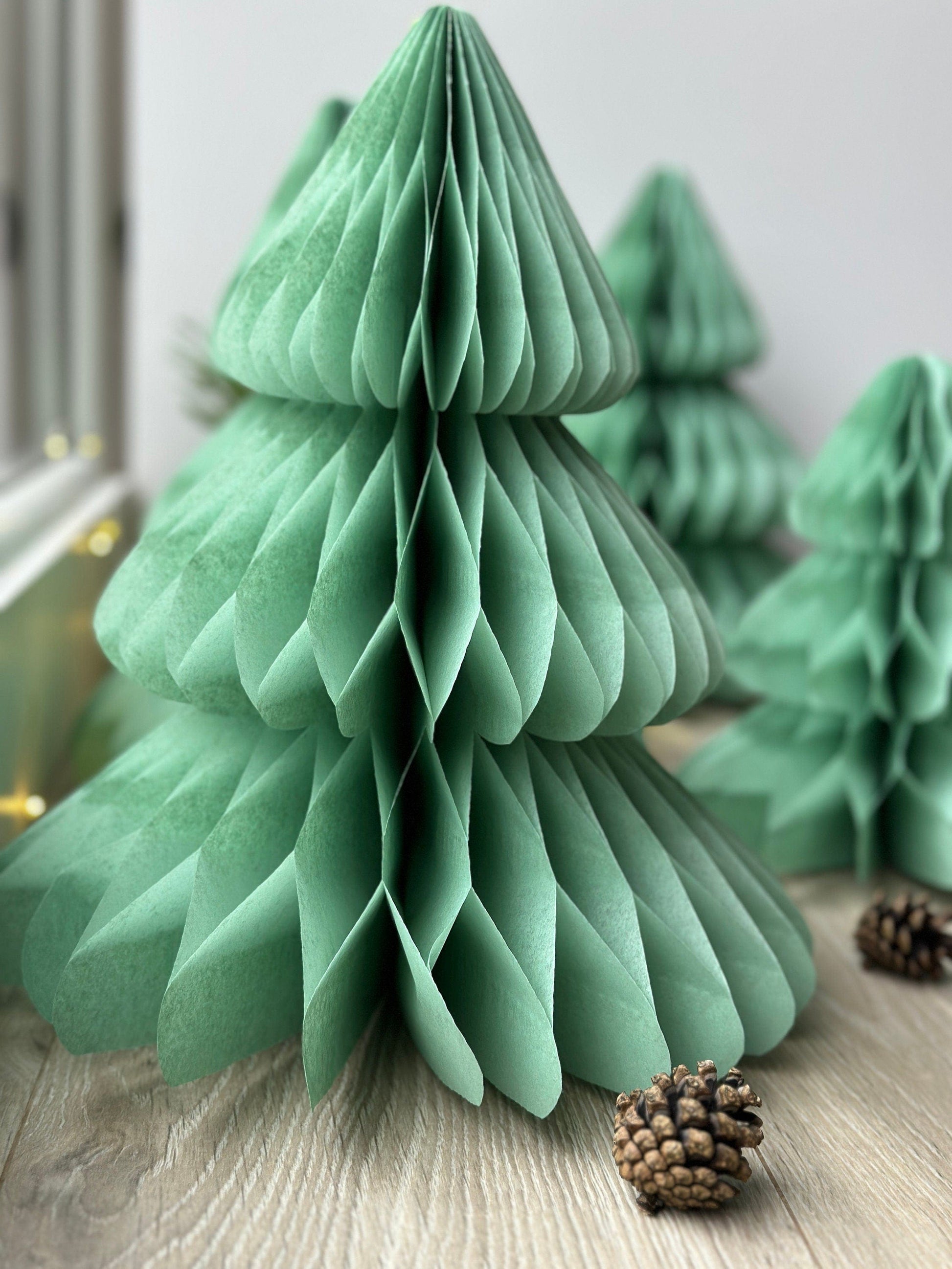 Sage green paper honeycomb Christmas tree | Dusty green Honeycomb Christmas tree | Festive home decor | Xmas table centrepiece