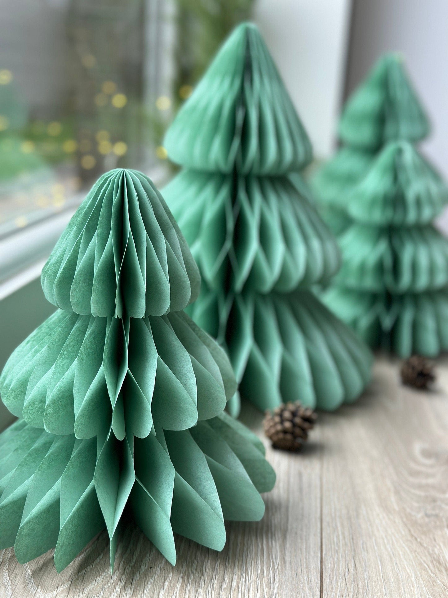 Sage green paper honeycomb Christmas tree | Dusty green Honeycomb Christmas tree | Festive home decor | Xmas table centrepiece