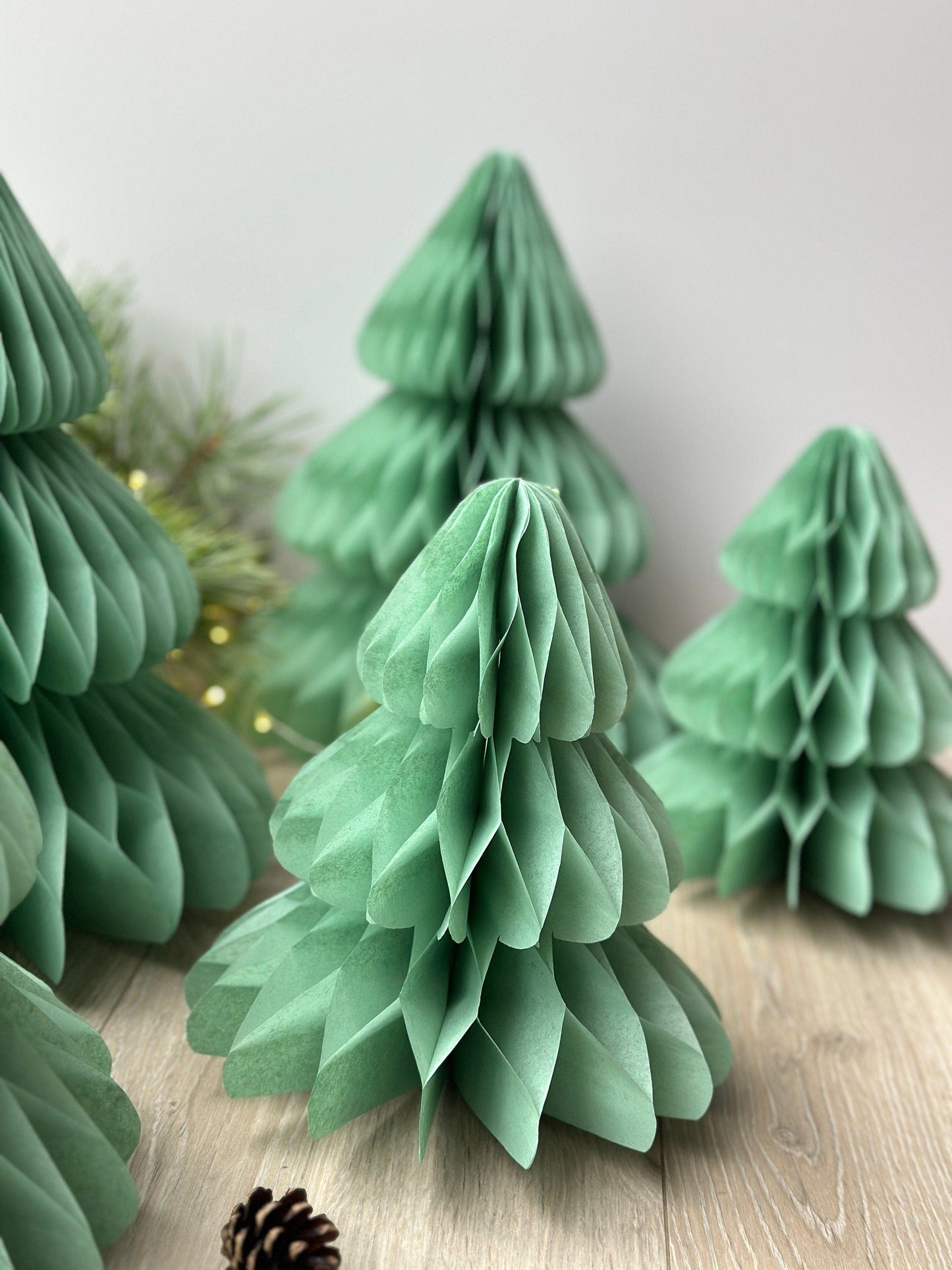 Sage green paper honeycomb Christmas tree | Dusty green Honeycomb Christmas tree | Festive home decor | Xmas table centrepiece