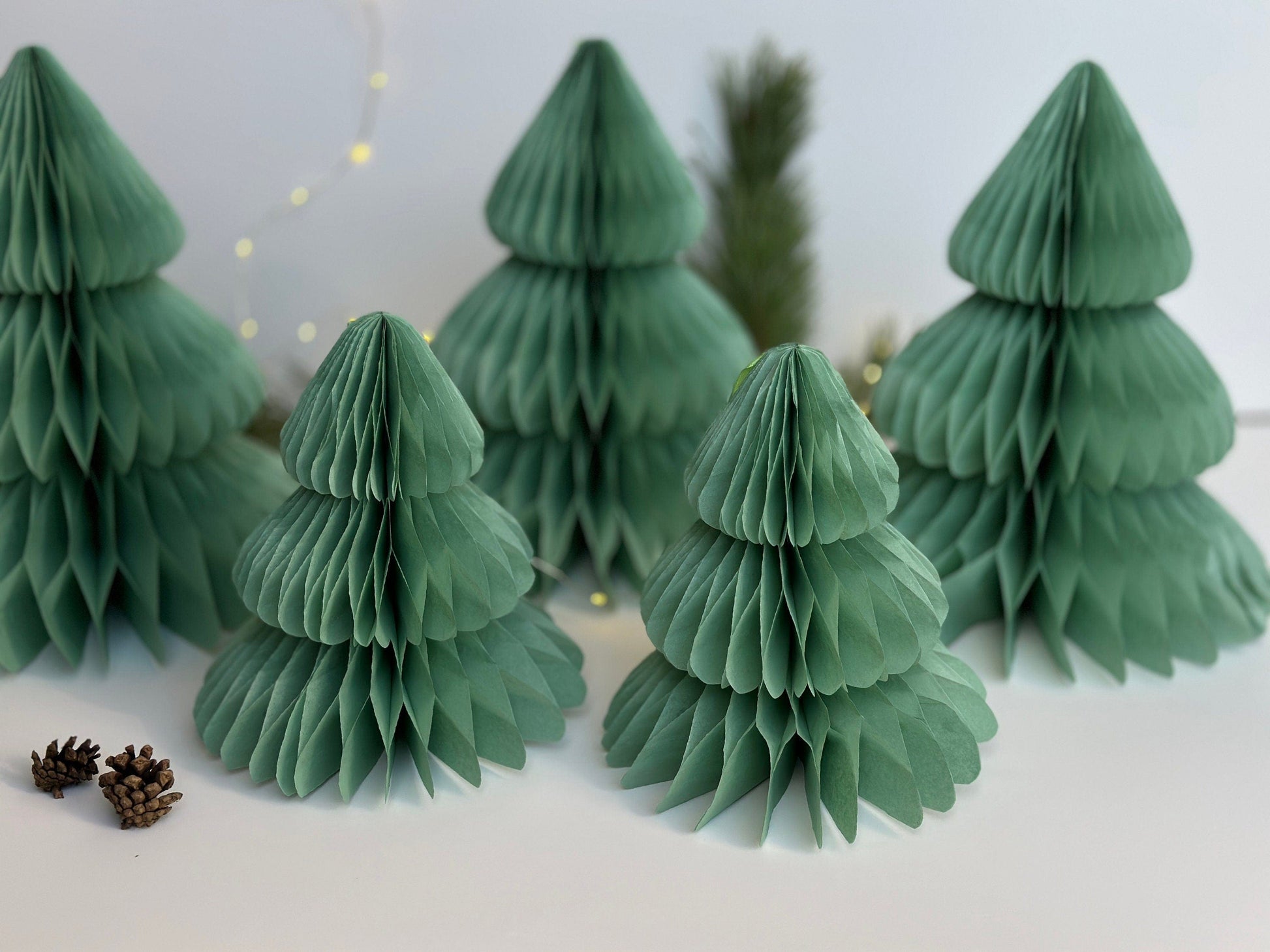 Sage green paper honeycomb Christmas tree | Dusty green Honeycomb Christmas tree | Festive home decor | Xmas table centrepiece