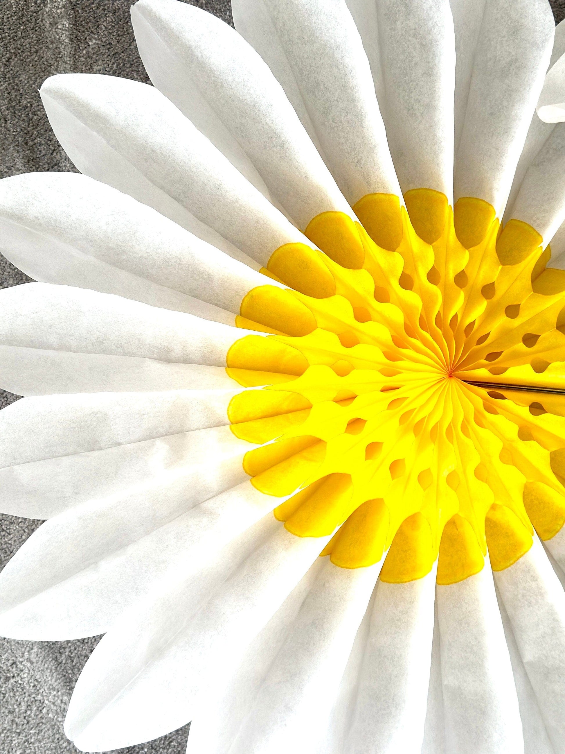 Set of 3 Beautiful White and Yellow Paper Daisy Flowers - Huge Paper Fan Party Decorations - Paper Flower Decor for Weddings and birthday