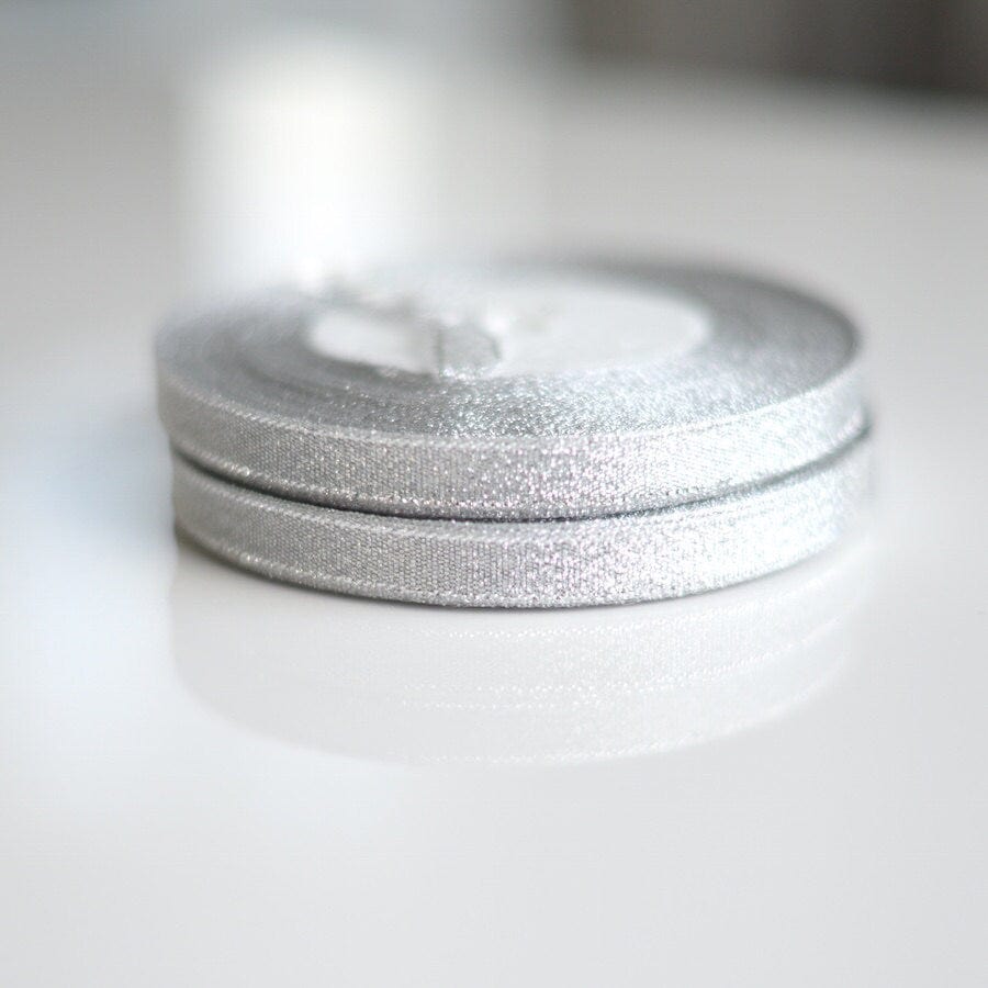 Silver doublesided satin ribbon - 25 meters / full roll / 10mm