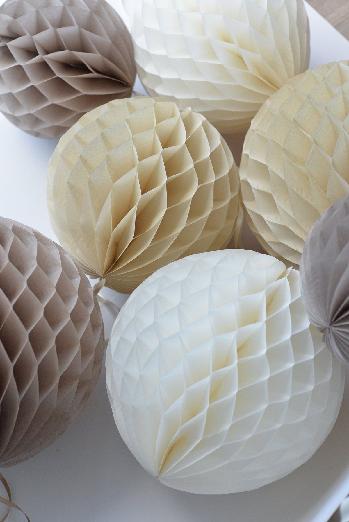 Terracotta and neutral paper honeycomb ball party decoration set - rustic wedding, neutral baby shower, bridal shower, birthday decorations