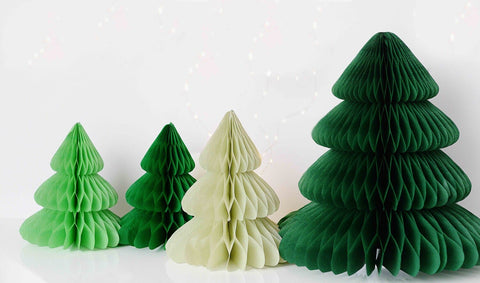physical Tissue paper Christmas tree set | Paper honeycomb set | Christmas decorations | Holiday decor Decopompoms