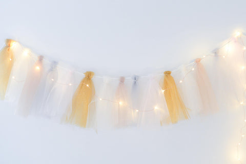 physical Tulle Tassel Garland, Birthday Party Banner, Nursery Decor, Fairy Lights Garland - customizable Decopompoms