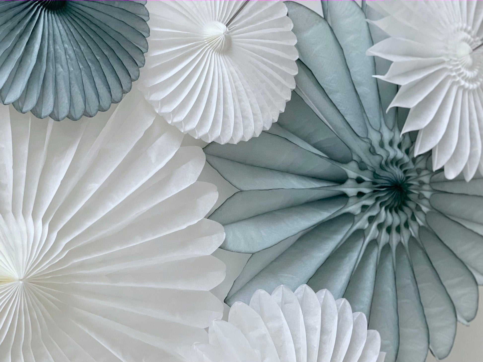 White and grey Paper fans party decorations set - backdrop for wedding, baby shower, bridal shower large size 67cm