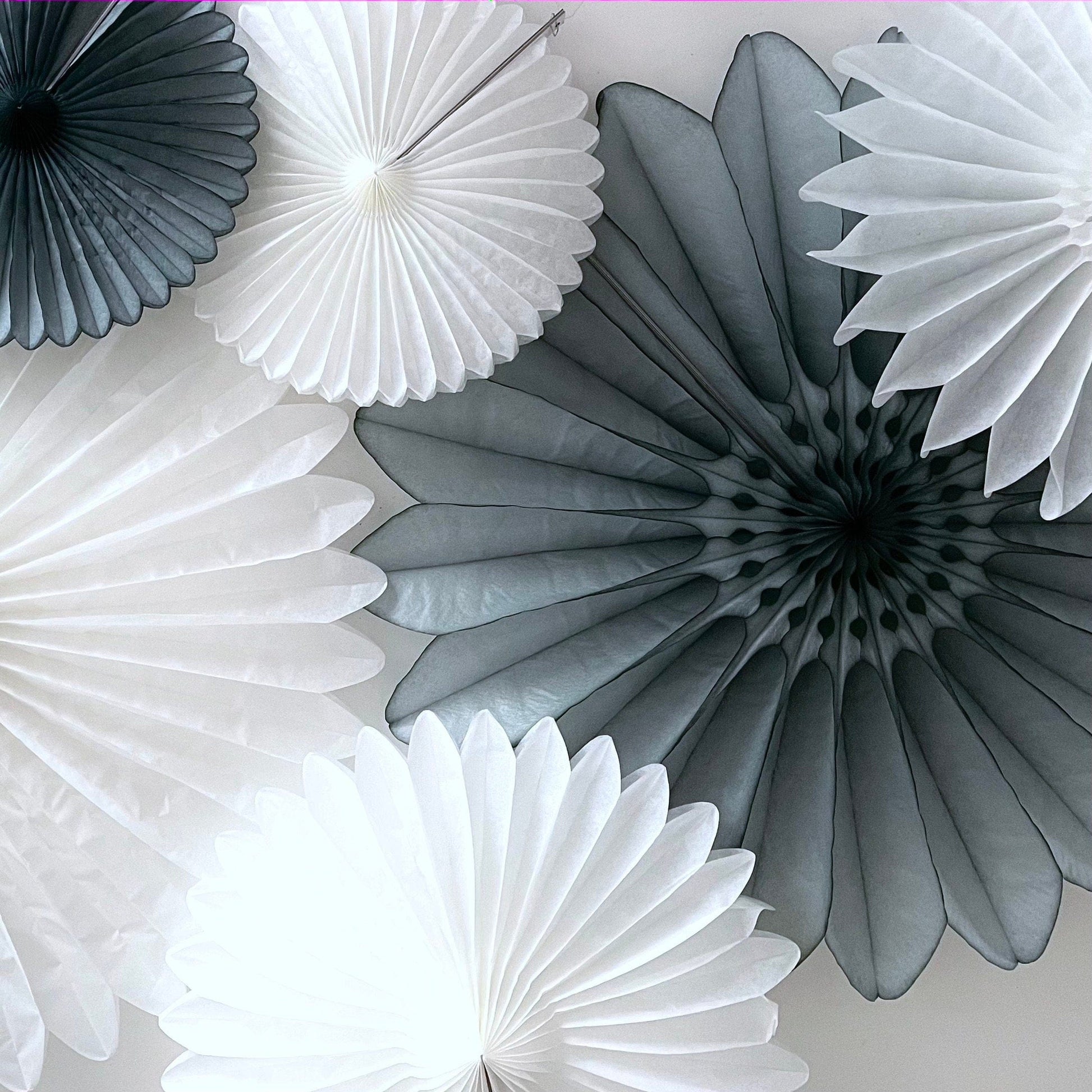 White and grey Paper fans party decorations set - backdrop for wedding, baby shower, bridal shower large size 67cm
