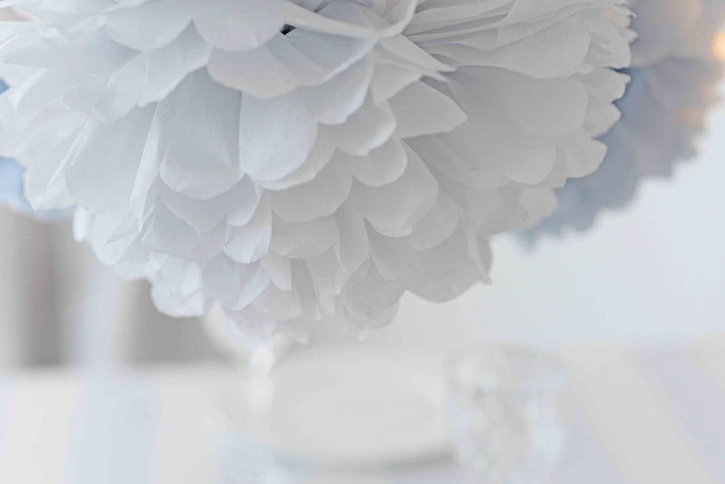 White, dusty blue and grey paper pom pom set of 16 mixed sizes Boys birthday baptism Pom pom for baby shower boho wedding decorations