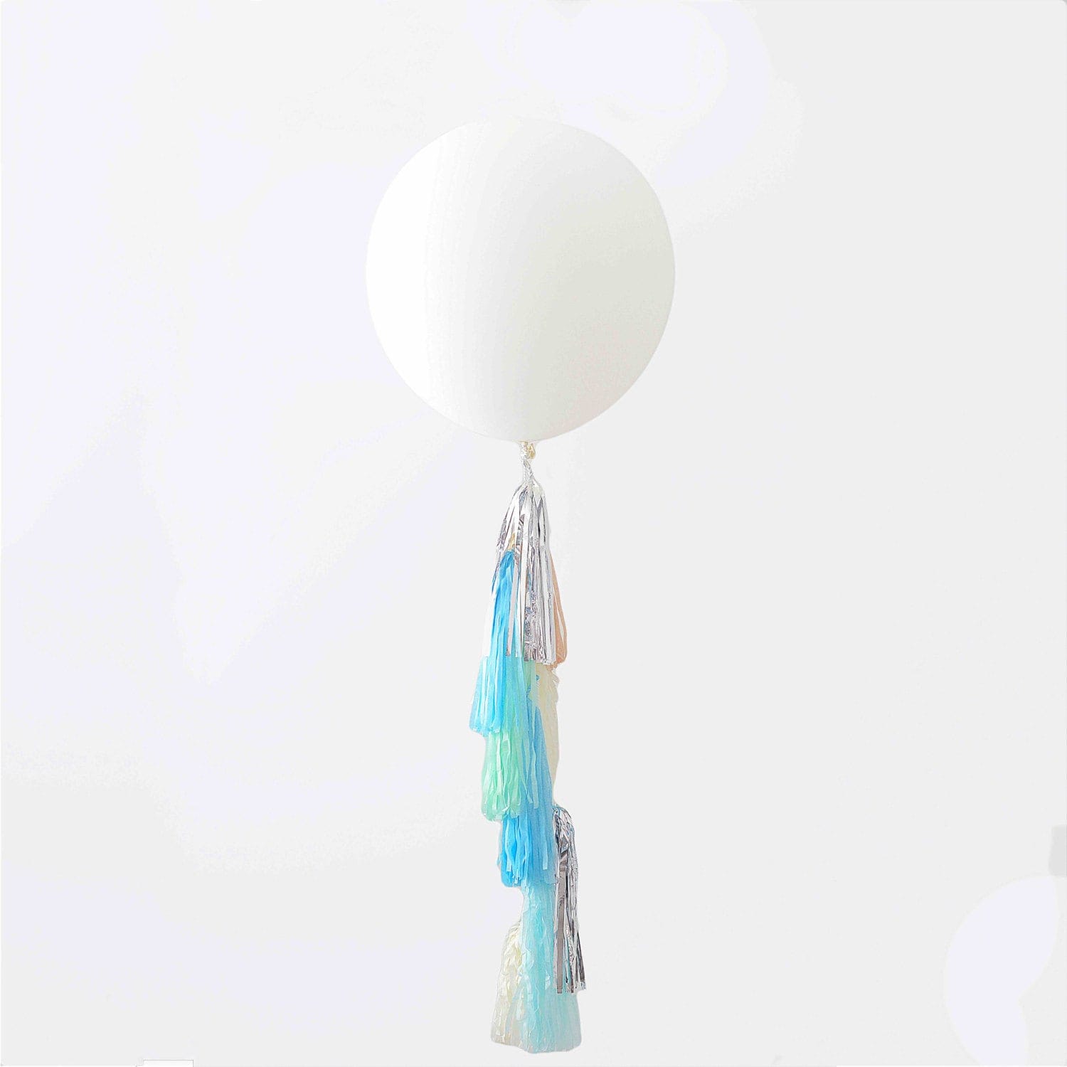 White Jumbo Balloon with Tassel Tail Fringe - Latex Balloon - blue silver mint ivory Wedding bridal Shower Photoshoot backdrop Decorations