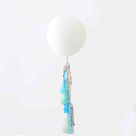 White Jumbo Balloon with Tassel Tail Fringe - Latex Balloon - blue silver mint ivory Wedding bridal Shower Photoshoot backdrop Decorations