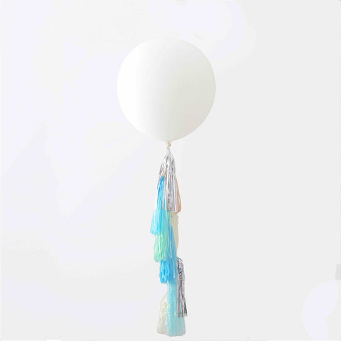 physical White Jumbo Balloon with Tassel Tail Fringe - Latex Balloon - blue silver mint ivory Wedding  bridal Shower Photoshoot backdrop Decorations Decopompoms