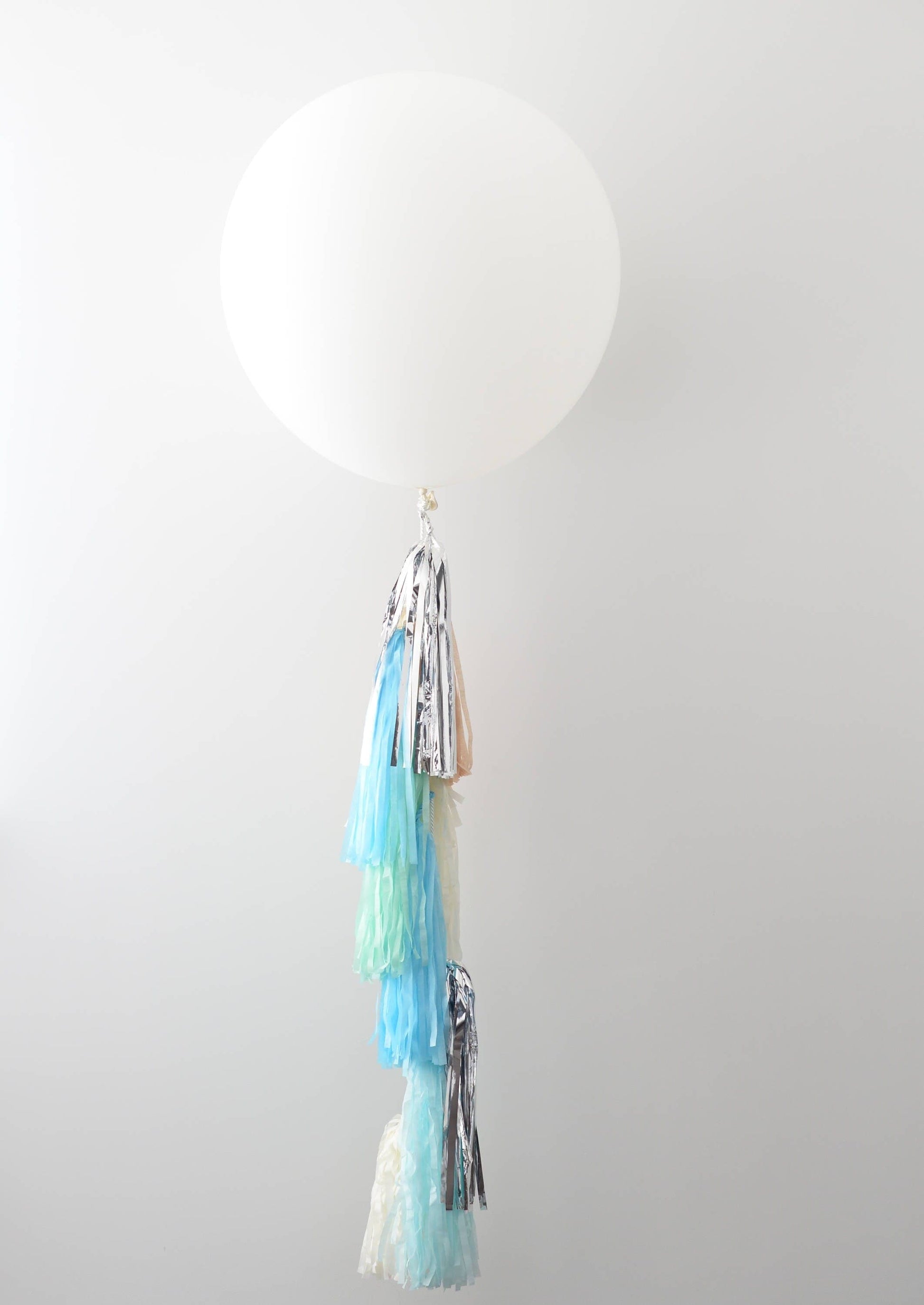 White Jumbo Balloon with Tassel Tail Fringe - Latex Balloon - blue silver mint ivory Wedding bridal Shower Photoshoot backdrop Decorations