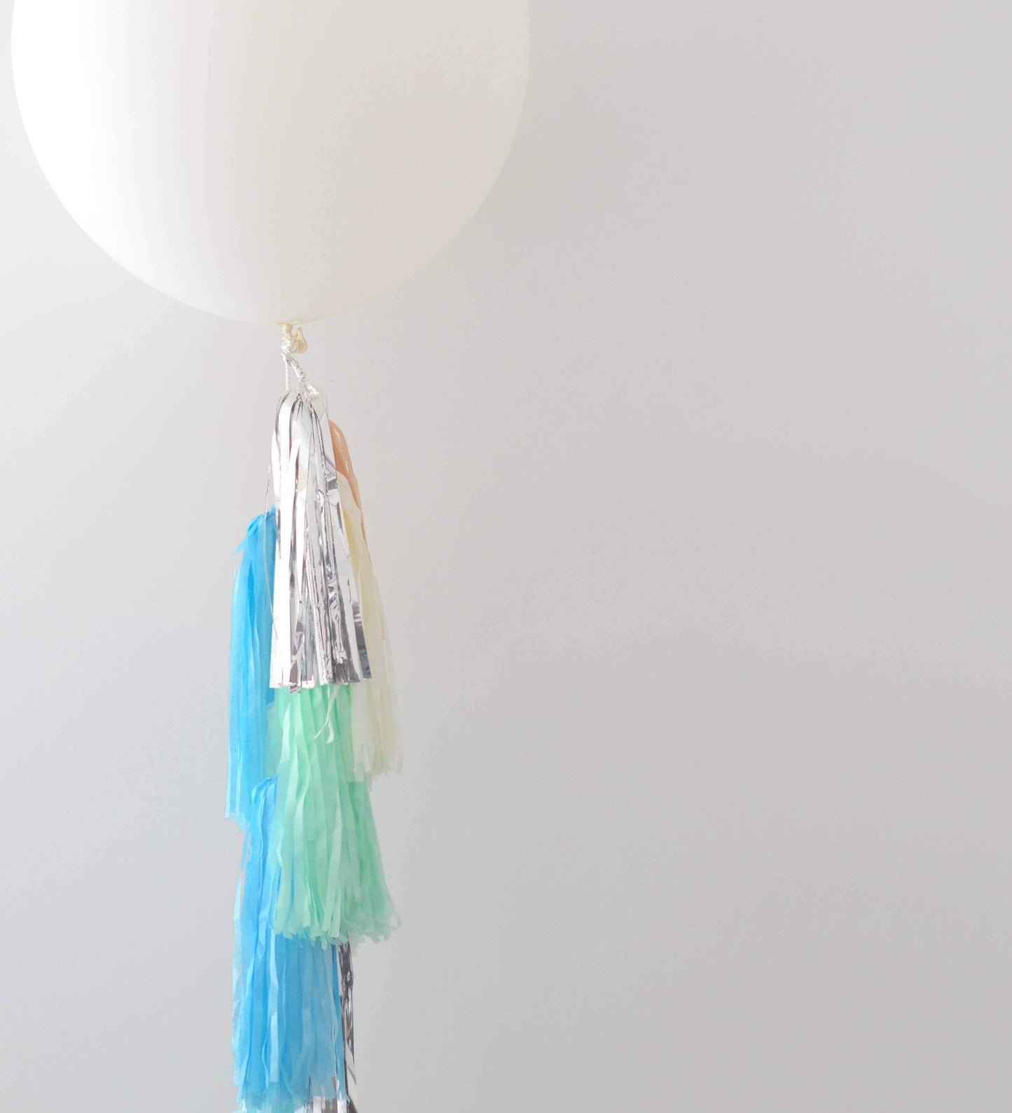 White Jumbo Balloon with Tassel Tail Fringe - Latex Balloon - blue silver mint ivory Wedding bridal Shower Photoshoot backdrop Decorations