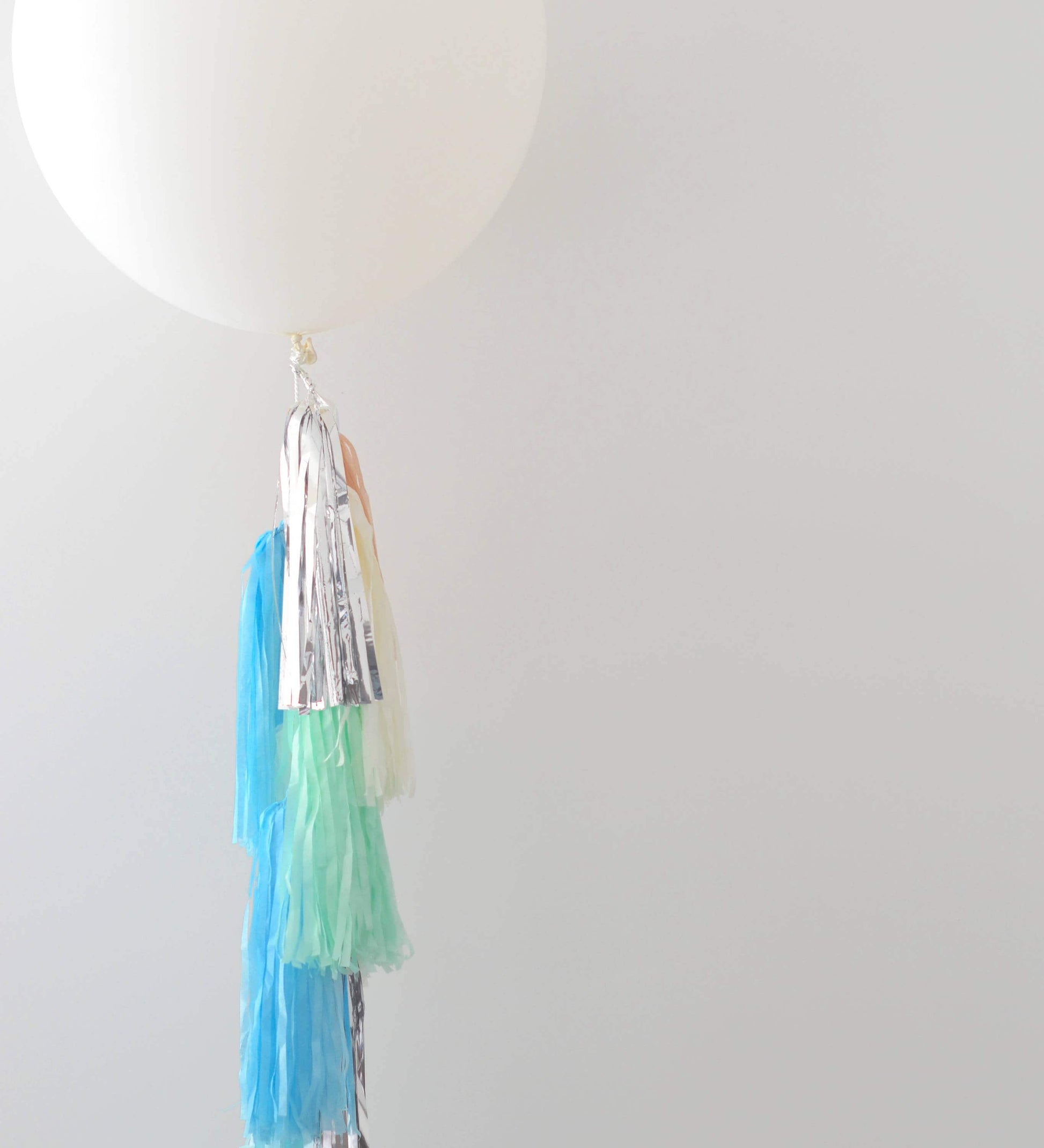 White Jumbo Balloon with Tassel Tail Fringe - Latex Balloon - blue silver mint ivory Wedding bridal Shower Photoshoot backdrop Decorations