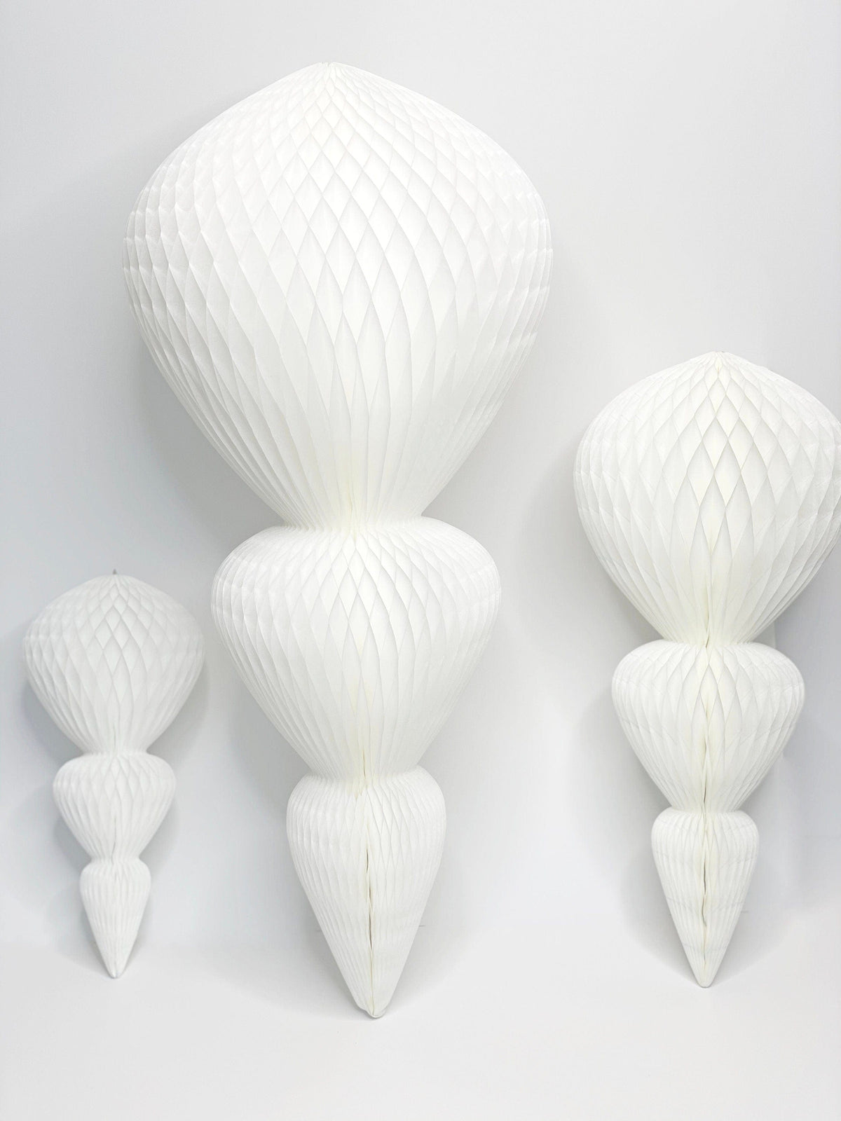 White Paper honeycomb ornaments decorations | paper baubles | white Christmas decor | various shapes | centrepieces