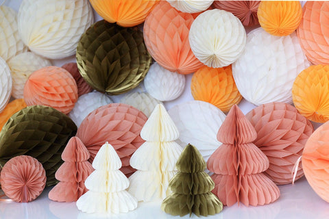 physical Paper Christmas tree decoration | Honeycomb balls | New year decoration | Winter party decor with ribbon to hang Decopompoms