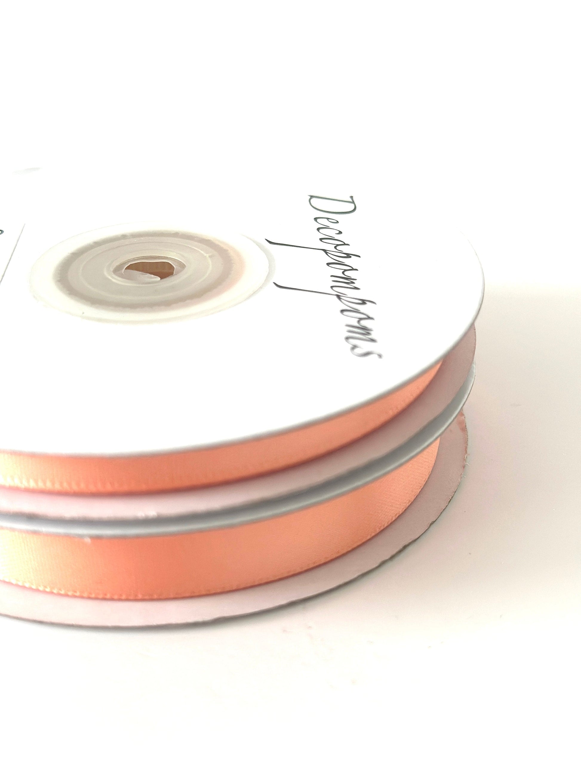 Ribbon Peach double sided satin ribbon roll - 25m - 6mm/ 12mm decopompoms