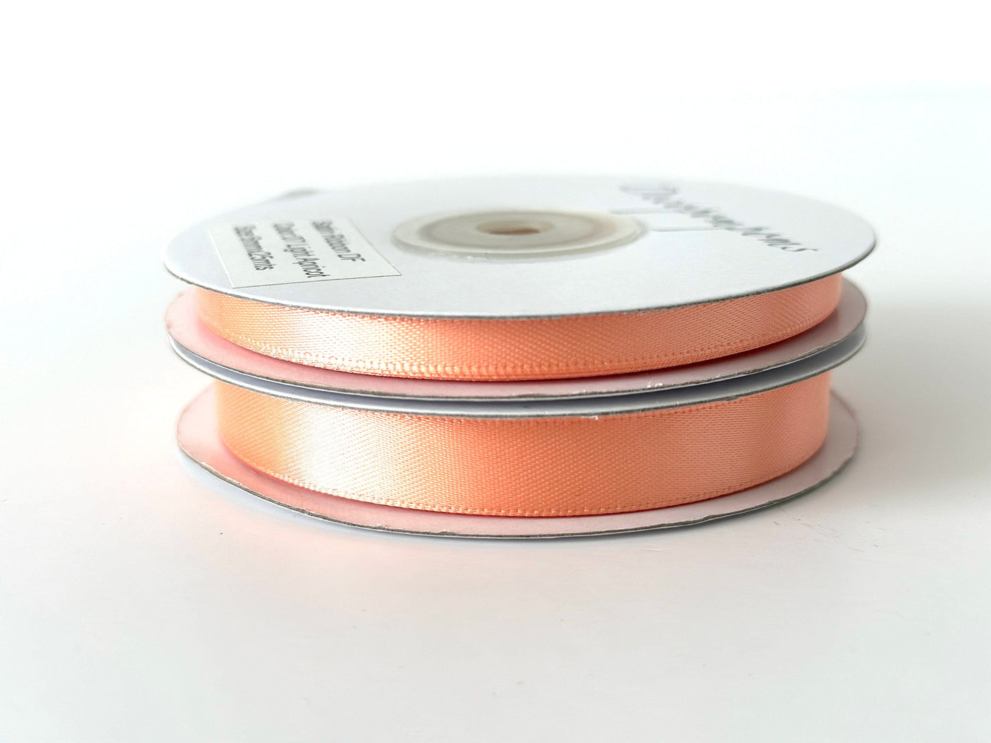 Ribbon Peach double sided satin ribbon roll - 25m - 6mm/ 12mm decopompoms