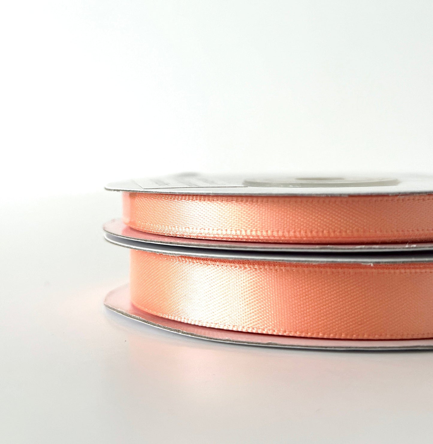 Ribbon Peach double sided satin ribbon roll - 25m - 6mm/ 12mm decopompoms