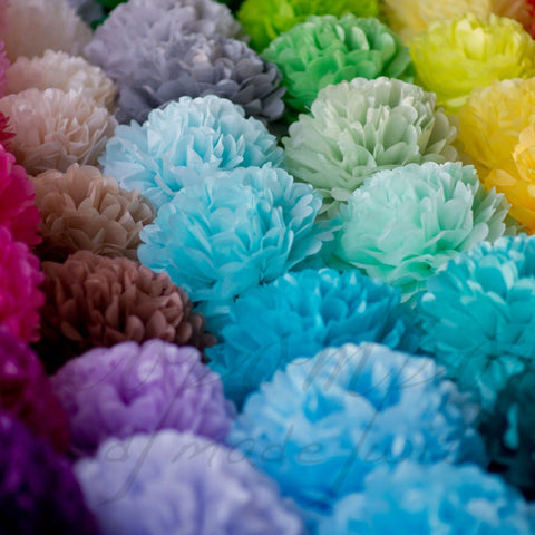 Set of 60 Handmade Tissue Paper Pom Poms - Wedding Garland Decor with Paper Flowers in 3 Sizes, custom colours