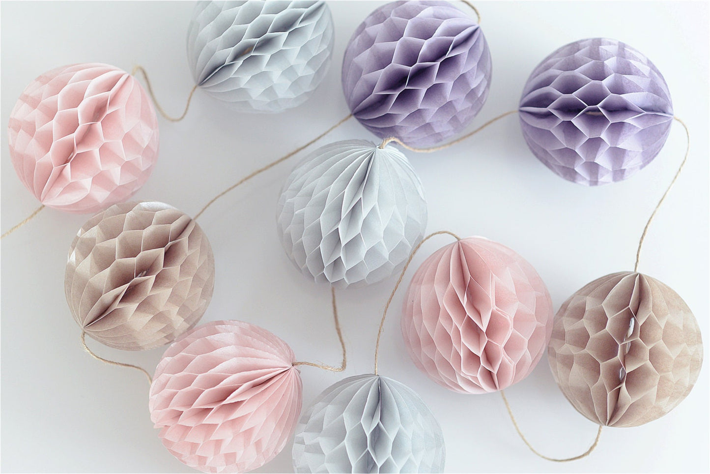 Handmade Pastel Honeycomb Ball Garland: Champagne, Blush, Lavender