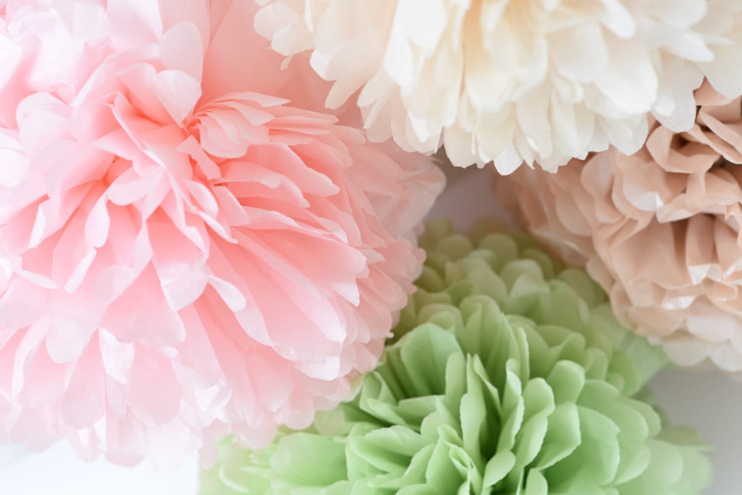 Pastel paper pom pom set of 10 light pink green ivory party decorstions Wedding Paper flowers birthday party event decor