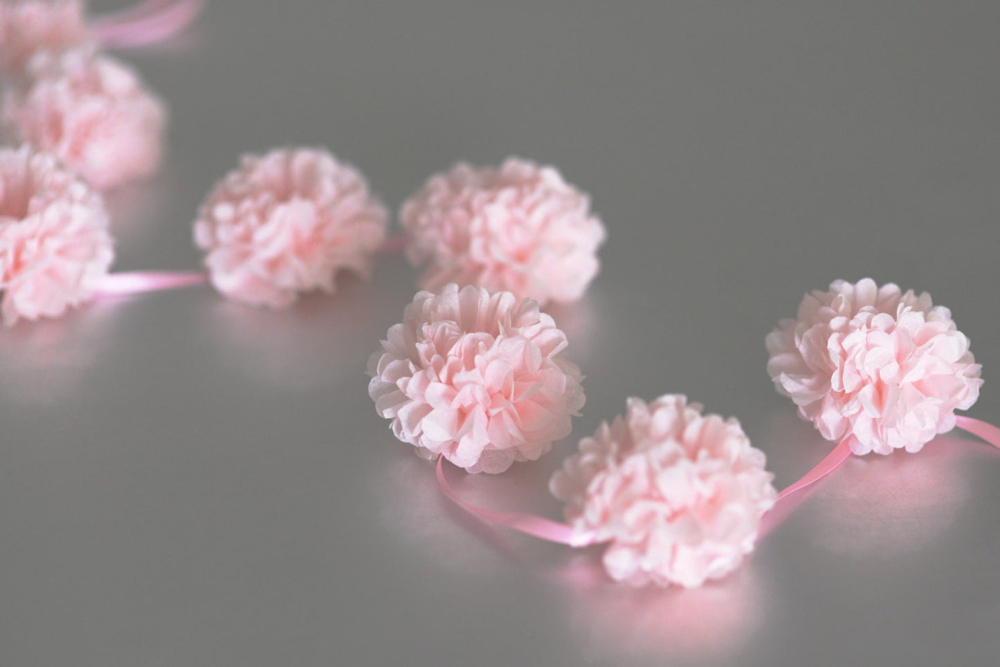 Mini Paper flowers garland | Light pink paper Pom pom garland wedding, baby shower, home, birthday party, high chair decor gift ecofriendly