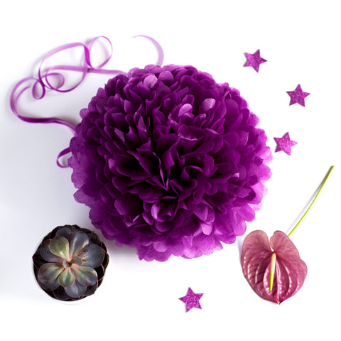 Plum tissue paper pom pom party decorations bright purple paper flowers various sizes wedding birthday party baby shower bridal shower decor