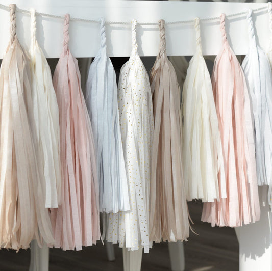 Dusty Blush and Nude Paper Tassel Garland – Handmade Party Decor for Weddings, Baby Showers, Birthdays & Nursery Decorations