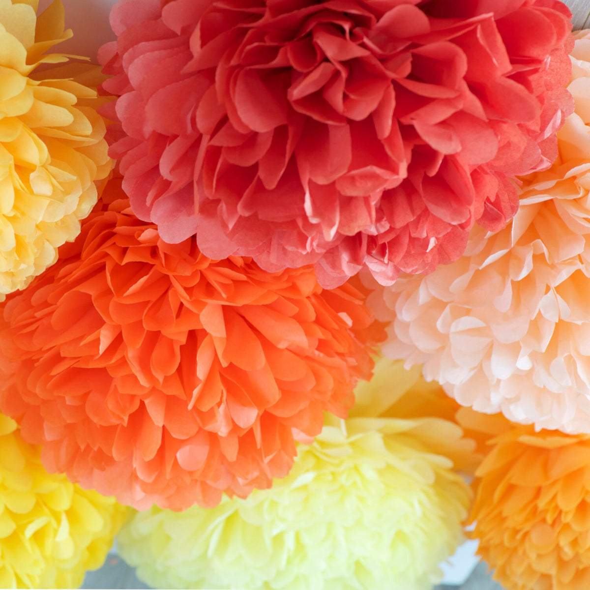 Apricot Paper Pom Poms Orange Party Decorations  autumn Fall baby shower Harvest Festival Warm Tones Seasonal Festive Paper flowers wedding