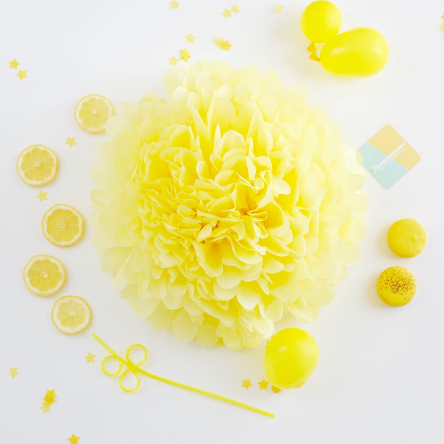 Light yellow paper pom pom party’s decoration in various sizes pastel yellow paper flowers Summer party wedding birthday party baby shower
