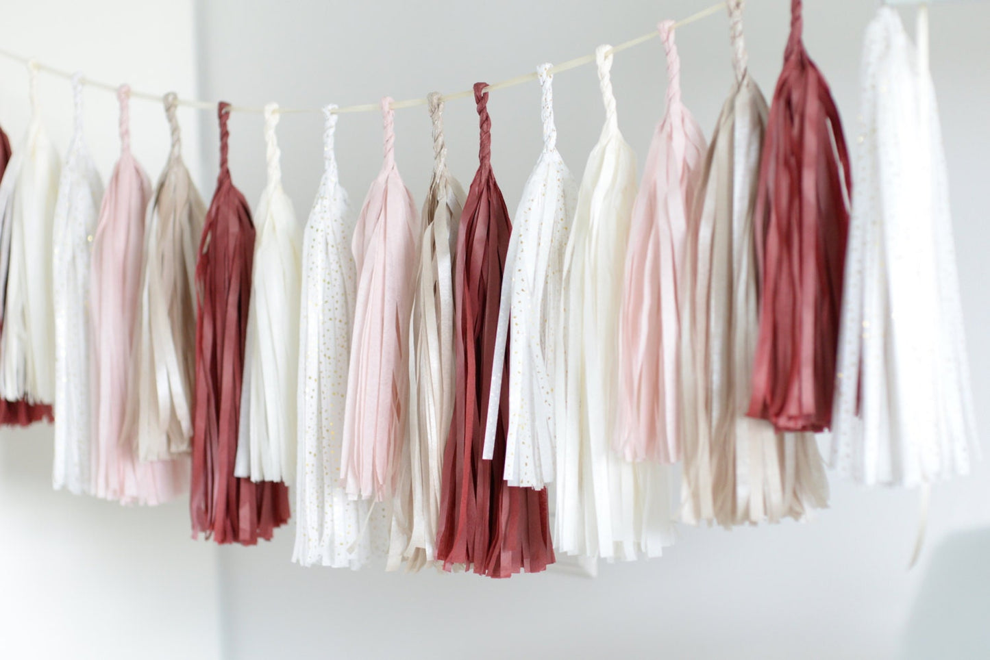Dusty blush, burgundy and champagne Paper tassel garland party decoration Romantic Blush Fringe garland Birthday Wedding high chair decor