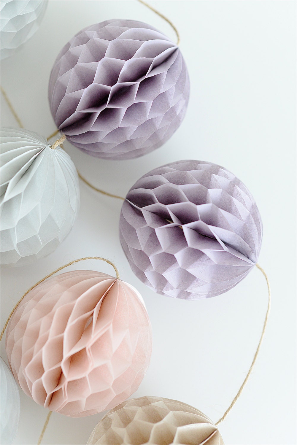 Handmade Pastel Honeycomb Ball Garland: Champagne, Blush, Lavender