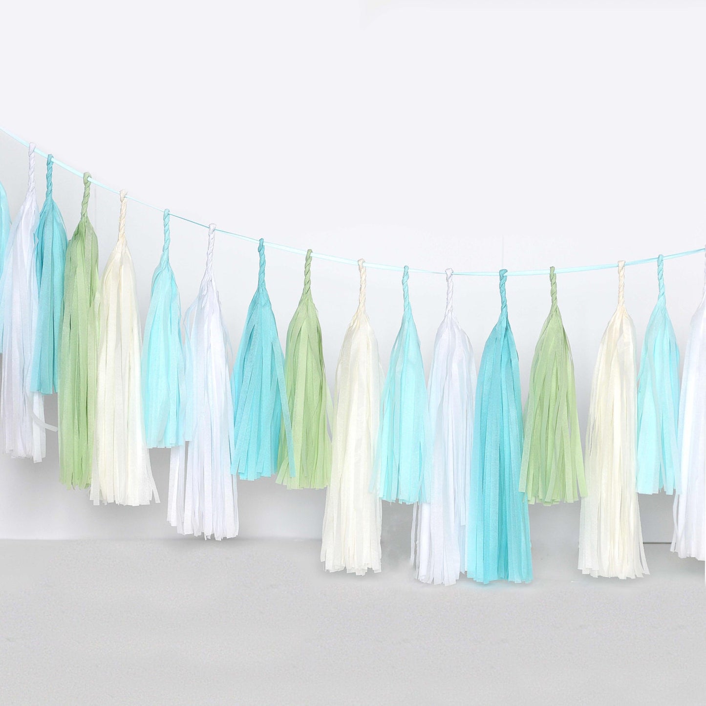 Pastel Serenity: Light Blue and Green Tassel Garland Whimsical Wedding Decoration Baby shower Fringe Banner balloon tail
