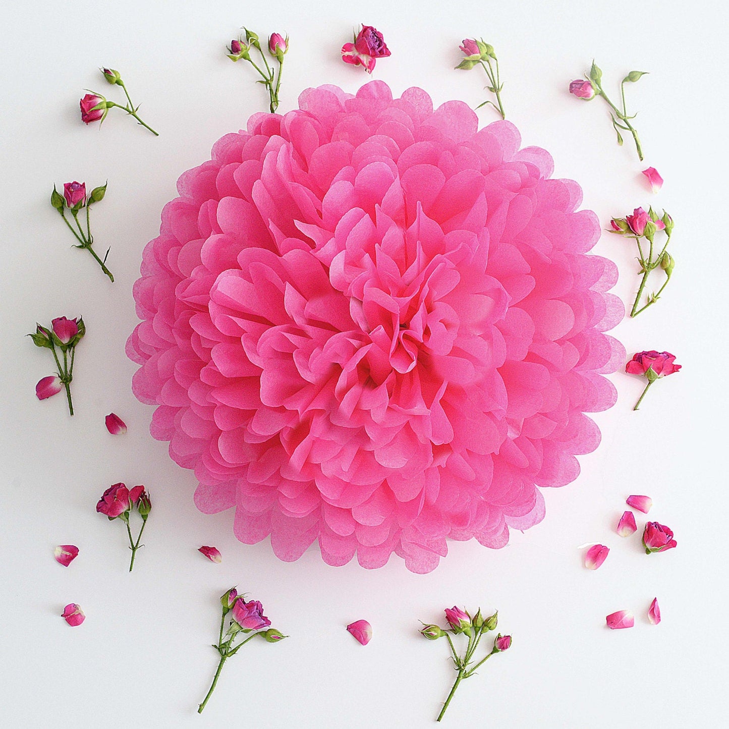 Handmade Hot Pink Tissue Paper Pom-Poms – Fluffy Party & Event Decor | Wedding, Baby Shower, Birthday, Eco-Friendly Decorations
