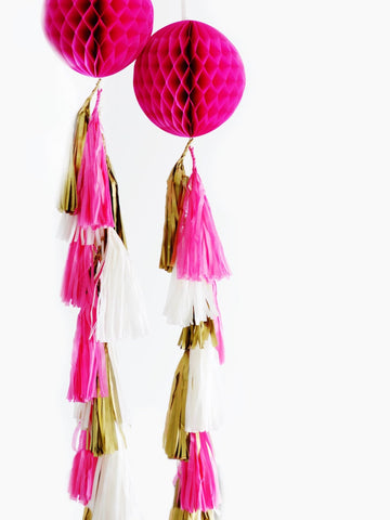 Paper honeycomb balls with paper tassel tail graland - customisable- fully made- wedding, birthday party, baby shower decor eco friendly
